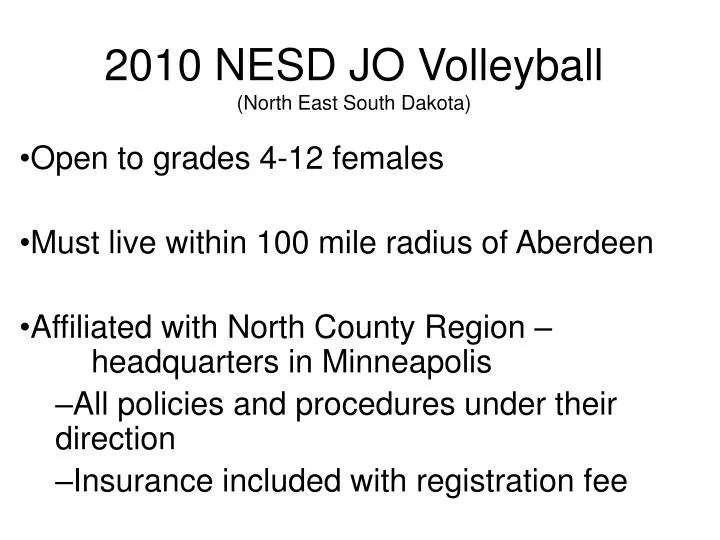 2010 nesd jo volleyball north east south dakota