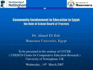 Community Involvement in Education in Egypt: the Role of School Board of Trustees