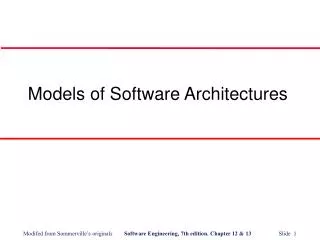 Models of Software Architectures