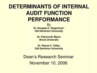 Dean’s Research Seminar November 10, 2006