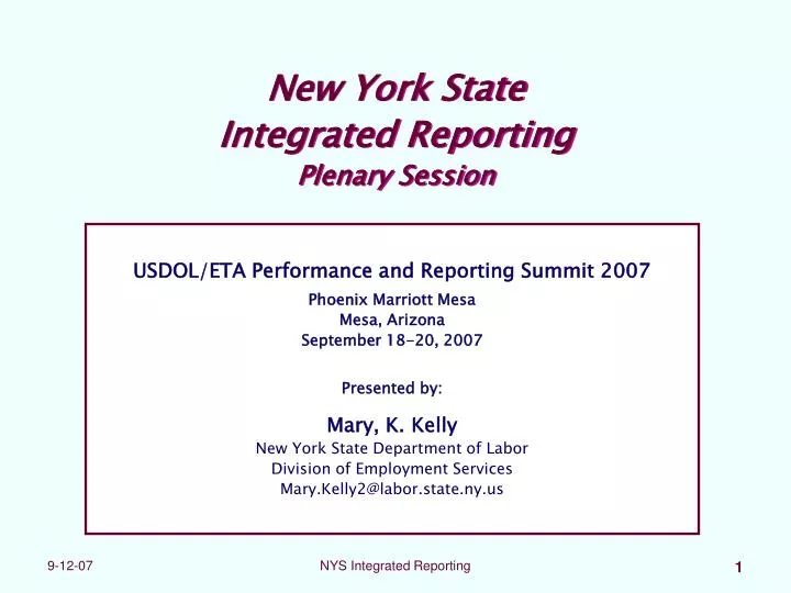 new york state integrated reporting plenary session