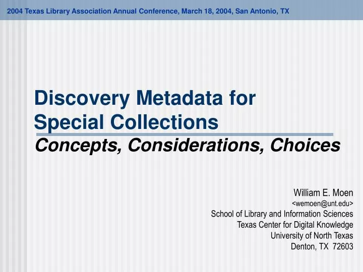 discovery metadata for special collections concepts considerations choices