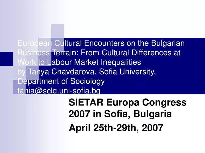 sietar europa congress 2007 in sofia bulgaria april 25th 29th 2007
