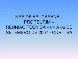 NRE DE APUCARANA – PROF.BURIM – REUNIÃO TÉCNICA – 04 À 06 DE SETEMBRO DE 2007 - CURITIBA