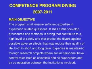 COMPETENCE PROGRAM DIVING 2007-2011