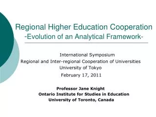 Regional Higher Education Cooperation - Evolution of an Analytical Framework-
