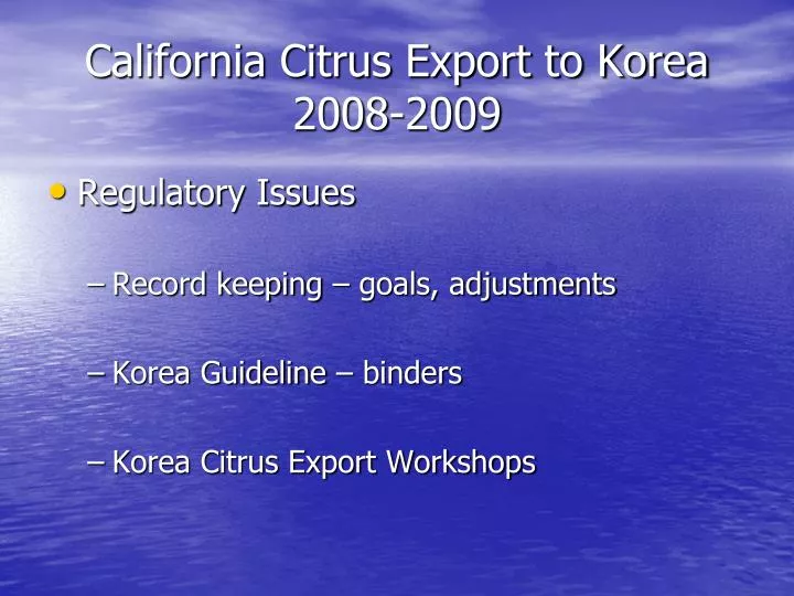 california citrus export to korea 2008 2009