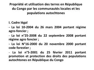 Propriété et utilisation des terres en République du Congo par les communautés locales et les populations autochtones