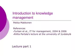 Introduction to knowledge management