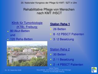 20. Nationaler Kongress der Pflege für KMT / SZT in Ulm Rehabilitative Pflege von Menschen nach KMT /HSCT