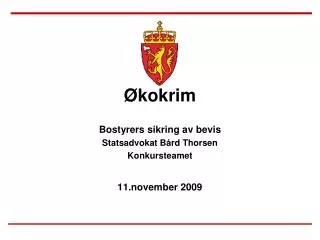 Økokrim Bostyrers sikring av bevis Statsadvokat Bård Thorsen Konkursteamet 11.november 2009