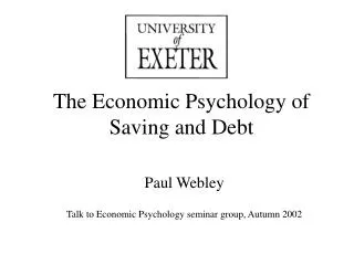 The Economic Psychology of Saving and Debt