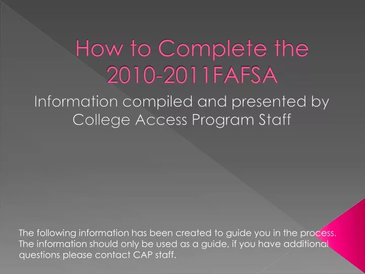 how to complete the 2010 2011fafsa