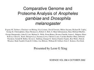 Comparative Genome and Proteome Analysis of Anopheles gambiae and Drosophila melanogaster