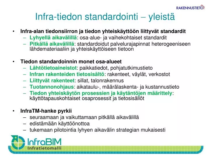 infra tiedon standardointi yleist