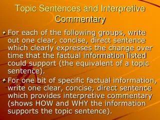 Topic Sentences and Interpretive Commentary