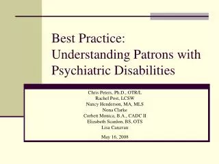 Best Practice: Understanding Patrons with Psychiatric Disabilities