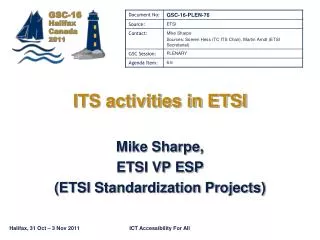 ITS activities in ETSI
