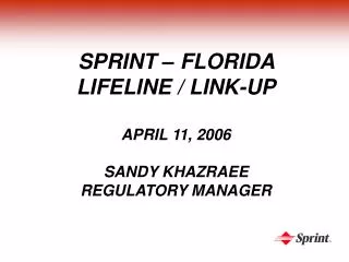 SPRINT – FLORIDA LIFELINE / LINK-UP APRIL 11, 2006 SANDY KHAZRAEE REGULATORY MANAGER