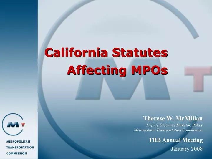 california statutes affecting mpos