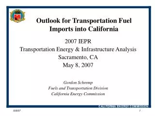 Outlook for Transportation Fuel Imports into California