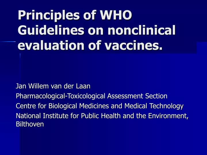 principles of who guidelines on nonclinical evaluation of vaccines
