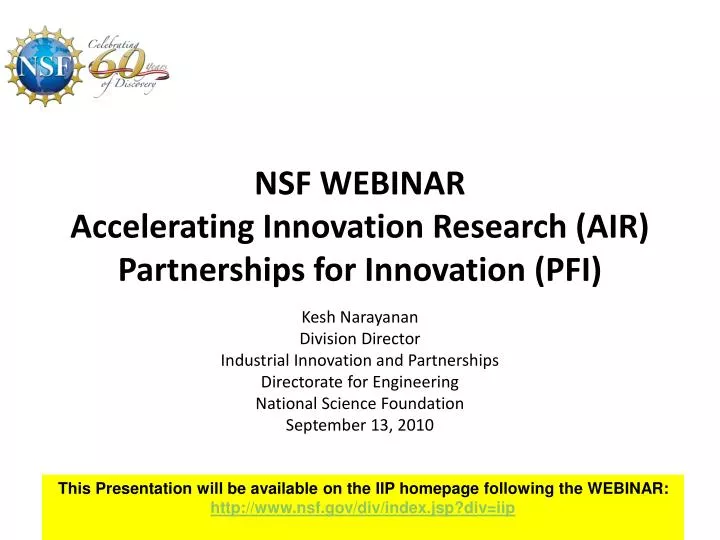 nsf webinar accelerating innovation research air partnerships for innovation pfi
