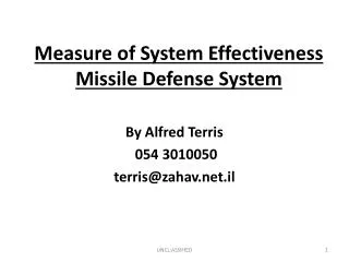 Measure of System Effectiveness Missile Defense System