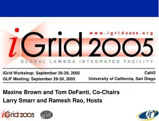 iGrid Workshop: September 26-29, 2005 GLIF Meeting: September 29-30, 2005 Maxine Brown and Tom DeFanti, Co-Chairs Larry