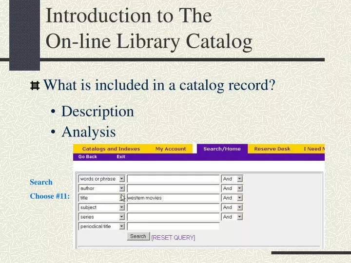 introduction to the on line library catalog