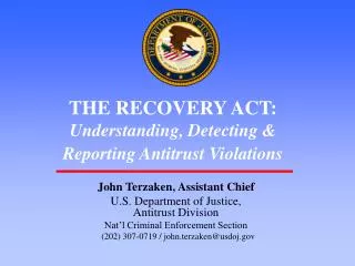 THE RECOVERY ACT: Understanding, Detecting &amp; Reporting Antitrust Violations
