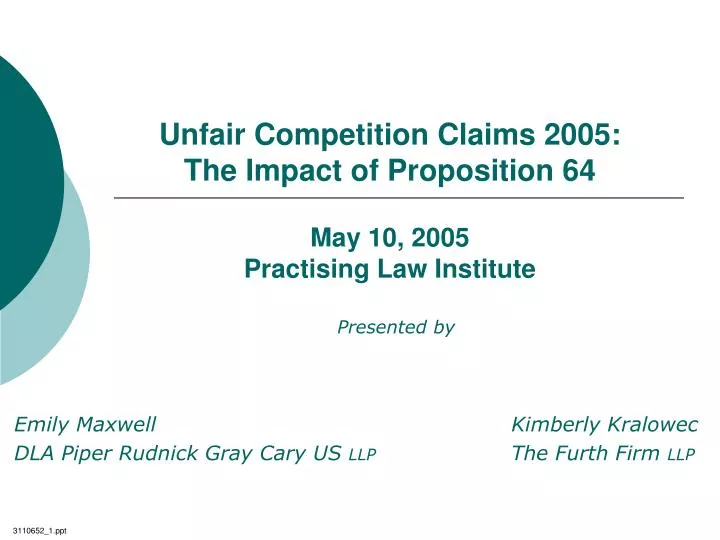 unfair competition claims 2005 the impact of proposition 64 may 10 2005 practising law institute