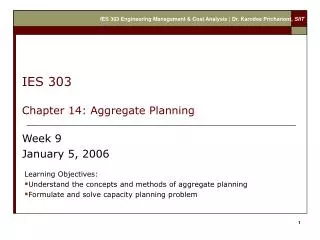 IES 303 Chapter 14: Aggregate Planning