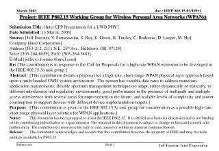 Project: IEEE P802.15 Working Group for Wireless Personal Area Networks (WPANs) Submission Title: [Intel CFP Presentati