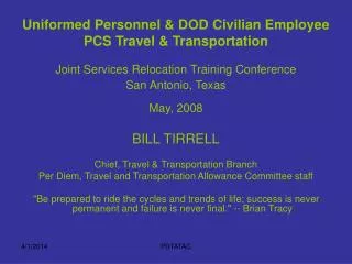 Uniformed Personnel &amp; DOD Civilian Employee PCS Travel &amp; Transportation
