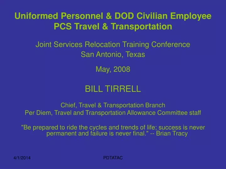 uniformed personnel dod civilian employee pcs travel transportation