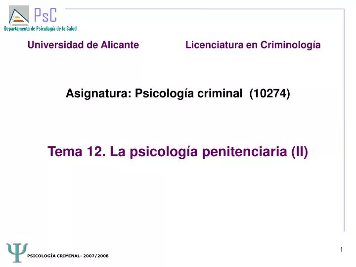 asignatura psicolog a criminal 10274 tema 12 la psicolog a penitenciaria ii