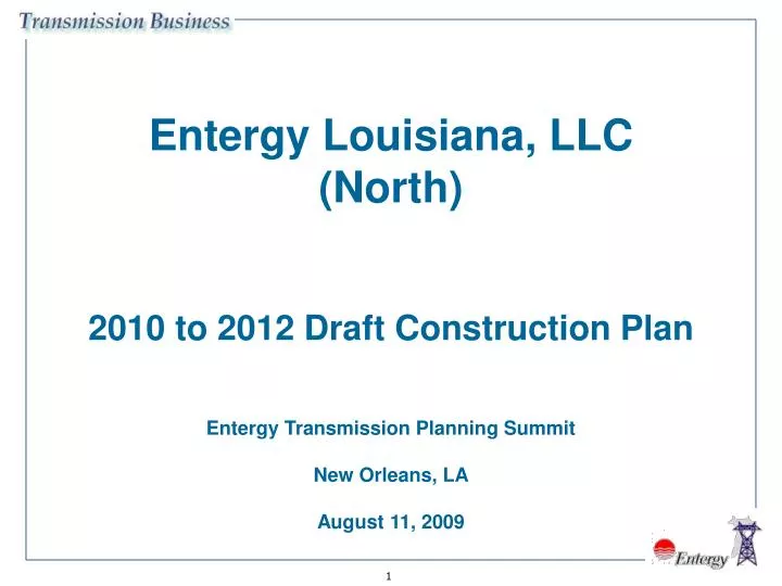 entergy louisiana llc north 2010 to 2012 draft construction plan