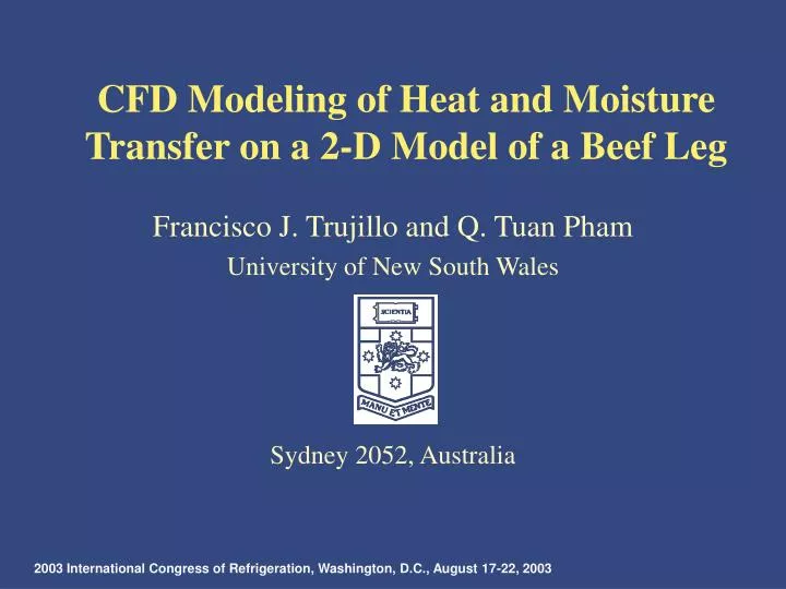 cfd modeling of heat and moisture transfer on a 2 d model of a beef leg