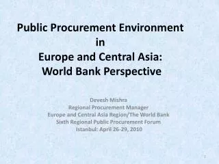 Public Procurement Environment in Europe and Central Asia: World Bank Perspective