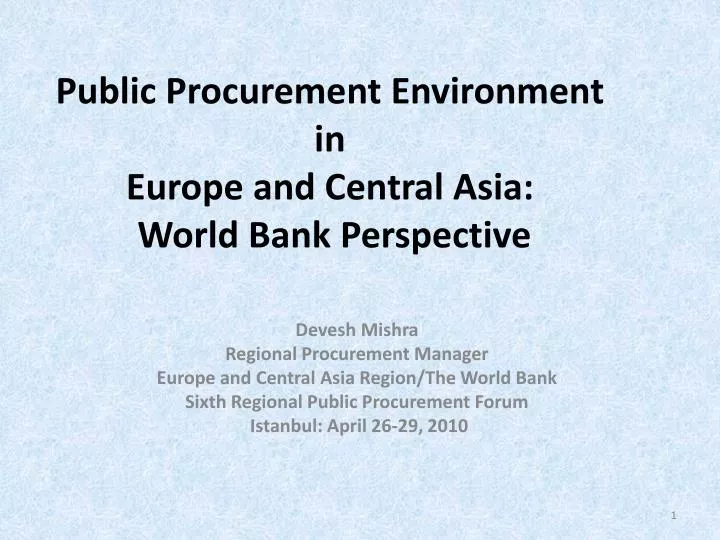 public procurement environment in europe and central asia world bank perspective