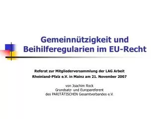 Gemeinnützigkeit und Beihilferegularien im EU-Recht