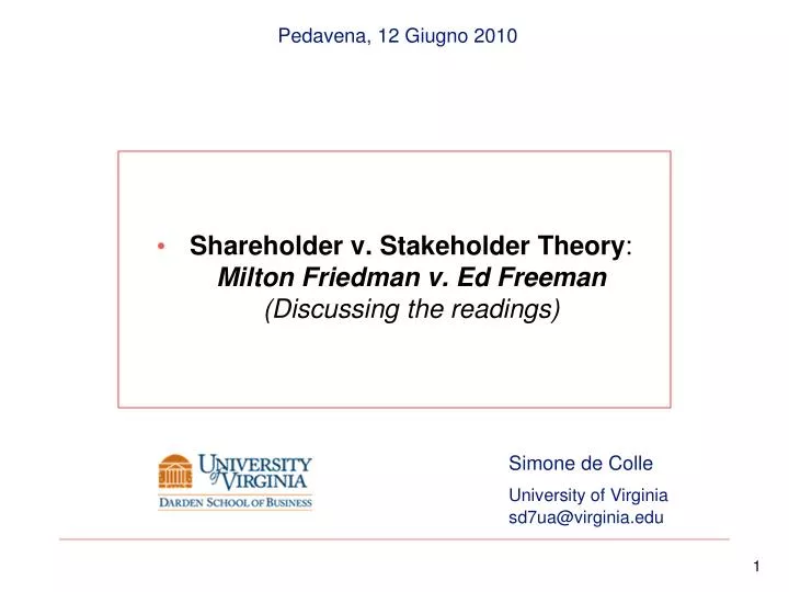 shareholder v stakeholder theory milton friedman v ed freeman discussing the readings