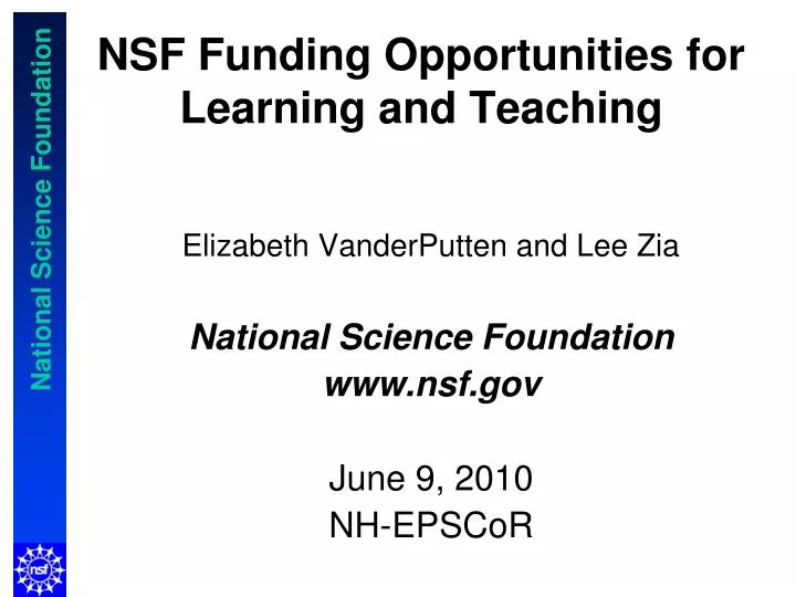 elizabeth vanderputten and lee zia national science foundation www nsf gov june 9 2010 nh epscor
