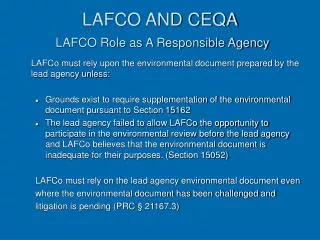 LAFCO AND CEQA LAFCO Role as A Responsible Agency