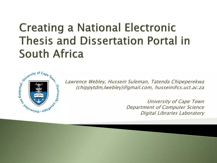 creating a national electronic thesis and dissertation portal in south africa
