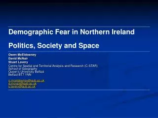 Demographic Fear in Northern Ireland Politics, Society and Space