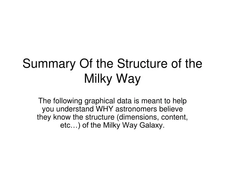 summary of the structure of the milky way