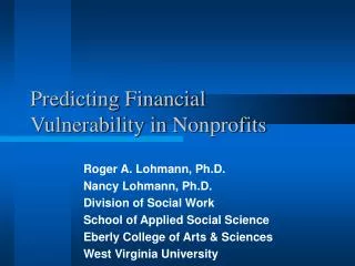 Predicting Financial Vulnerability in Nonprofits
