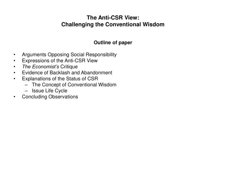 the anti csr view challenging the conventional wisdom